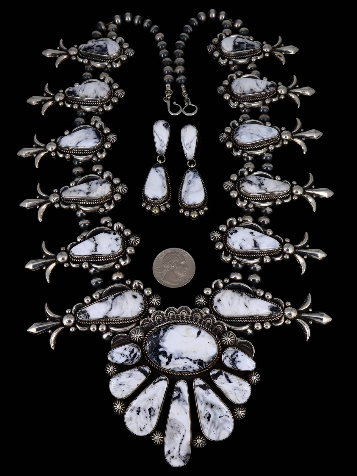 Native American Jewelry White Buffalo Lariat Necklace and Earring Set