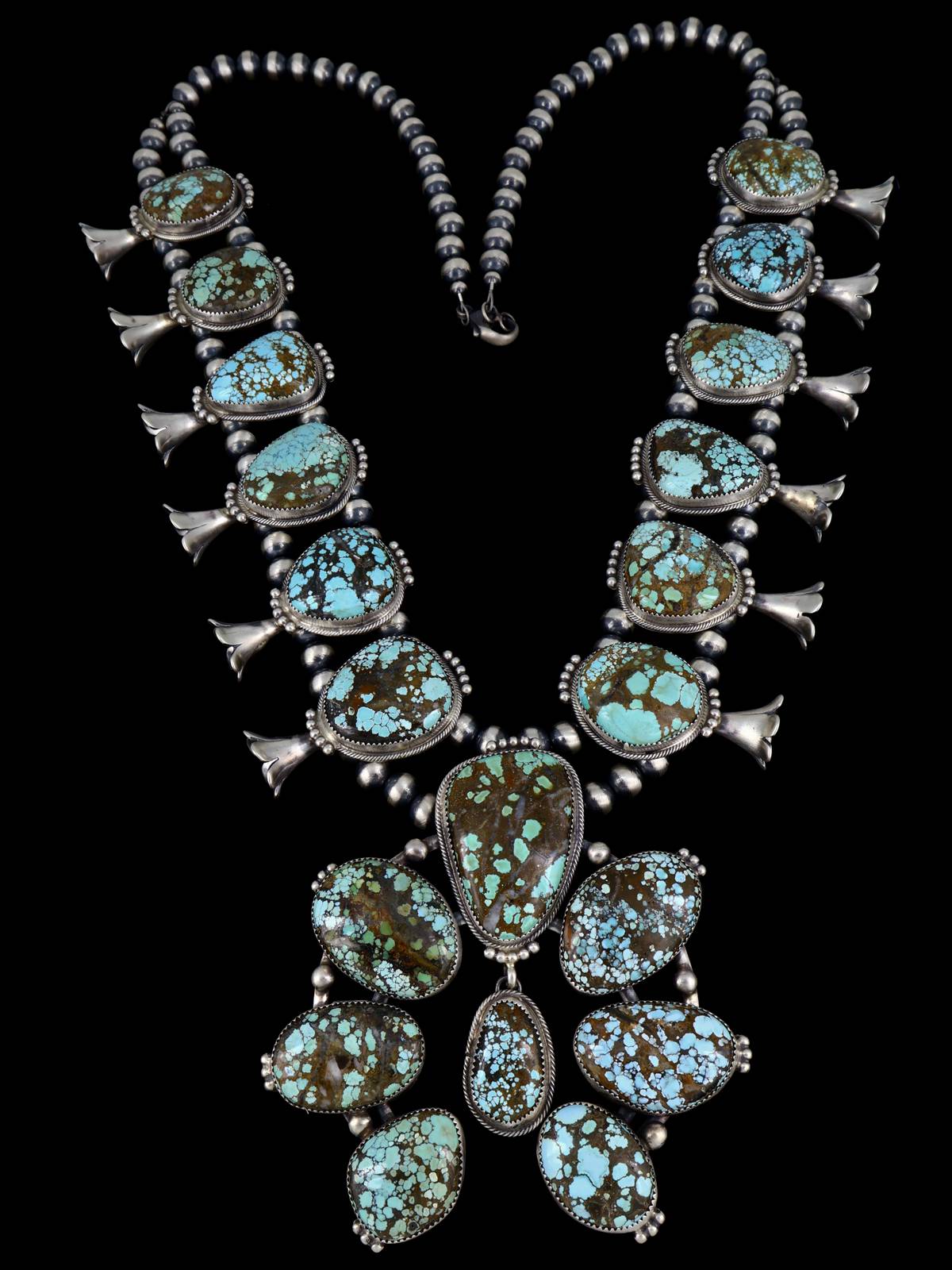 Campitos Juego de Collar con Flor de Calabaza en Plata de Ley Turquesa