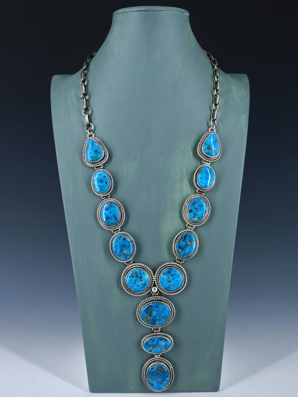 Native American Jewelry Sterling Silver Turquoise Lariat Necklace