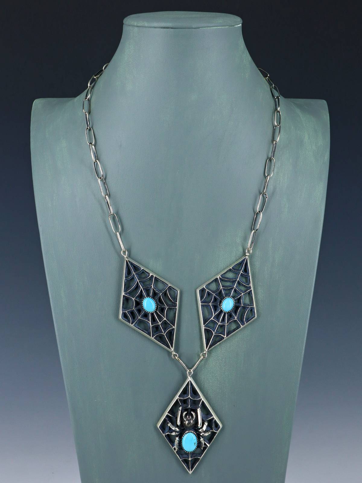 Ensemble collier et boucles d'oreilles Naja en argent sterling turquoise Kingman amérindien