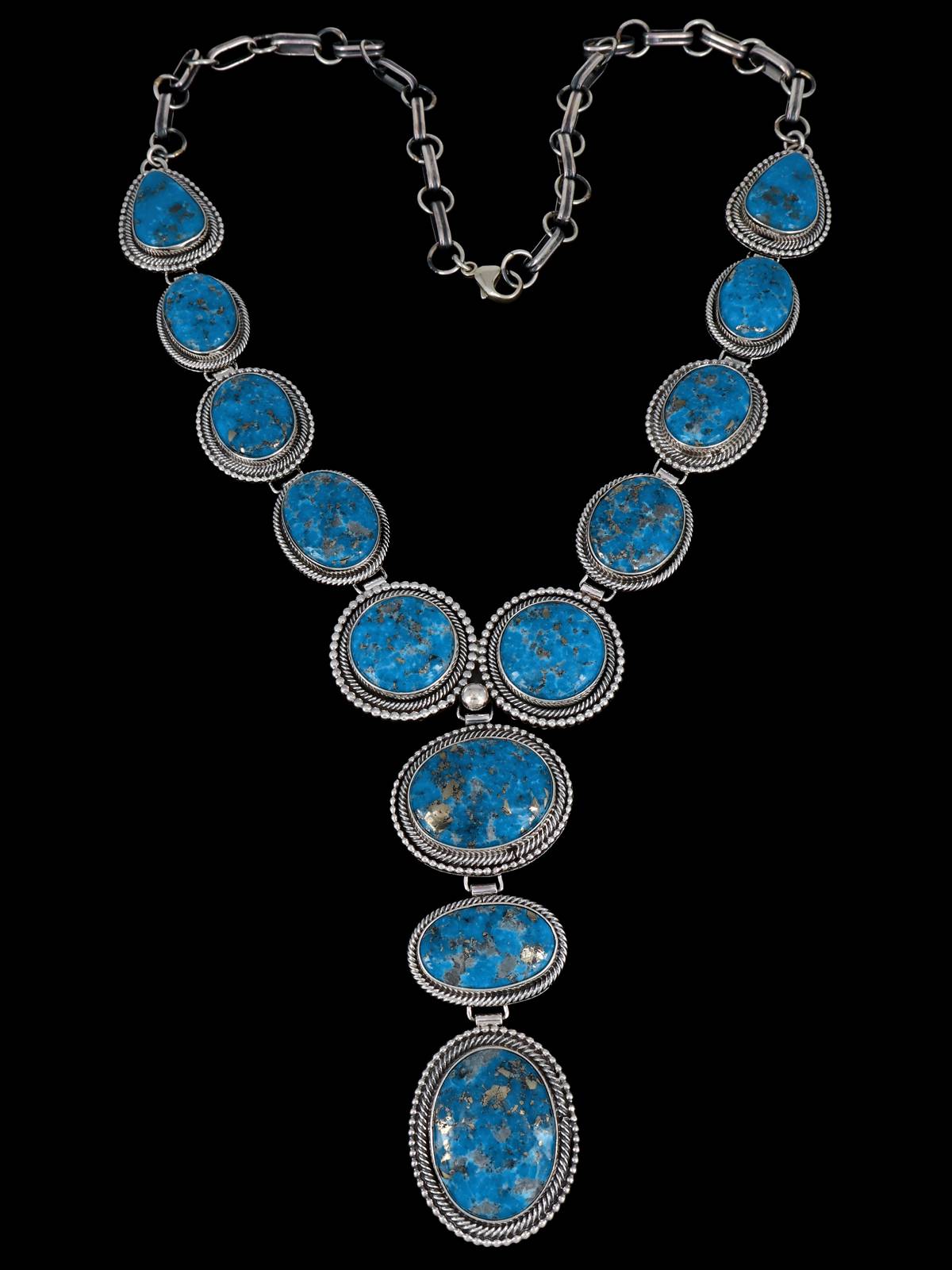 Native American Jewelry Sterling Silver Turquoise Lariat Necklace