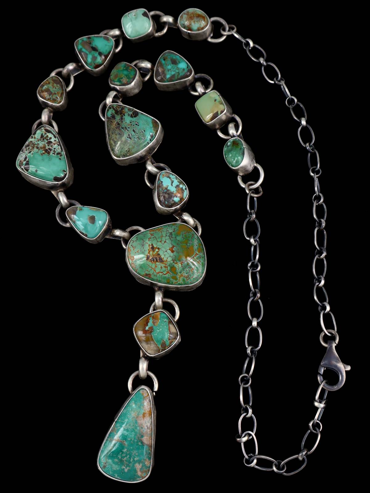 Native American Sterling Silver Carico Turquoise Lariat Necklace