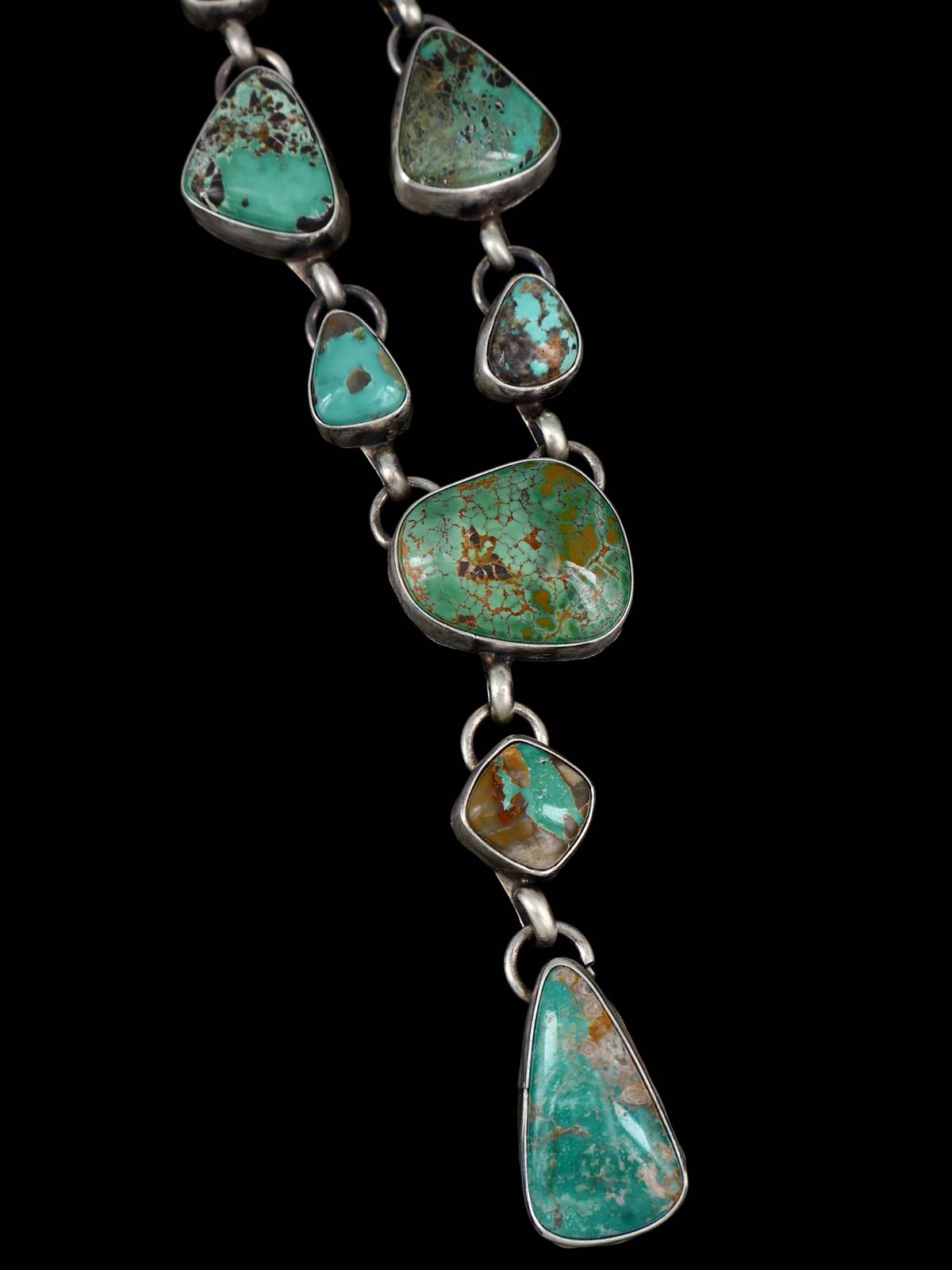 Native American Sterling Silver Carico Turquoise Lariat Necklace