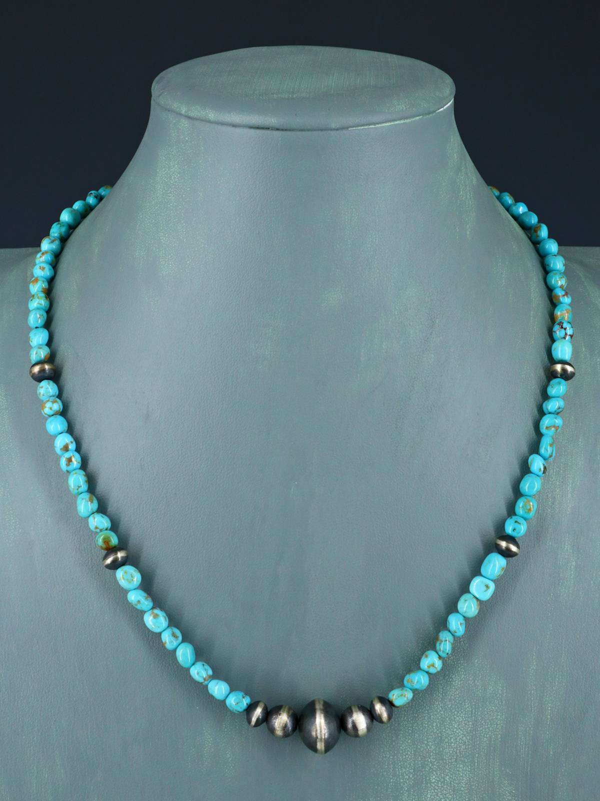 Native American Turquoise and Silver Beaded Necklace