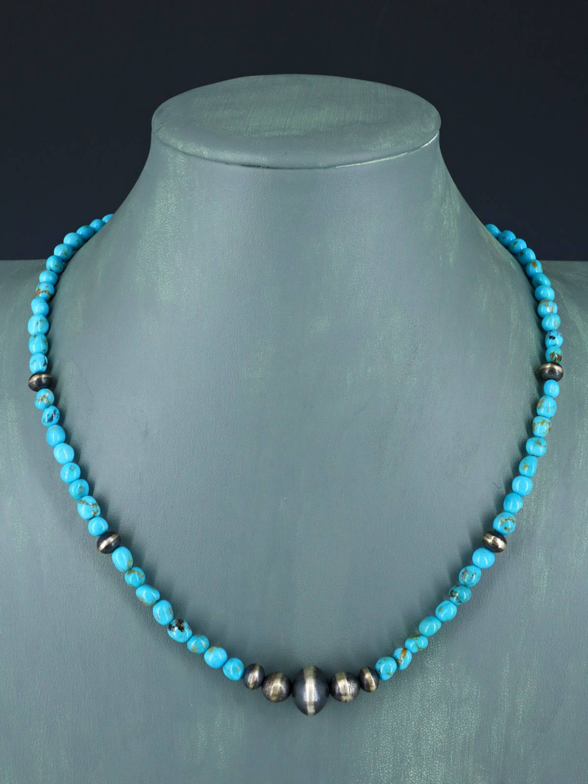 Native American Turquoise and Silver Beaded Necklace