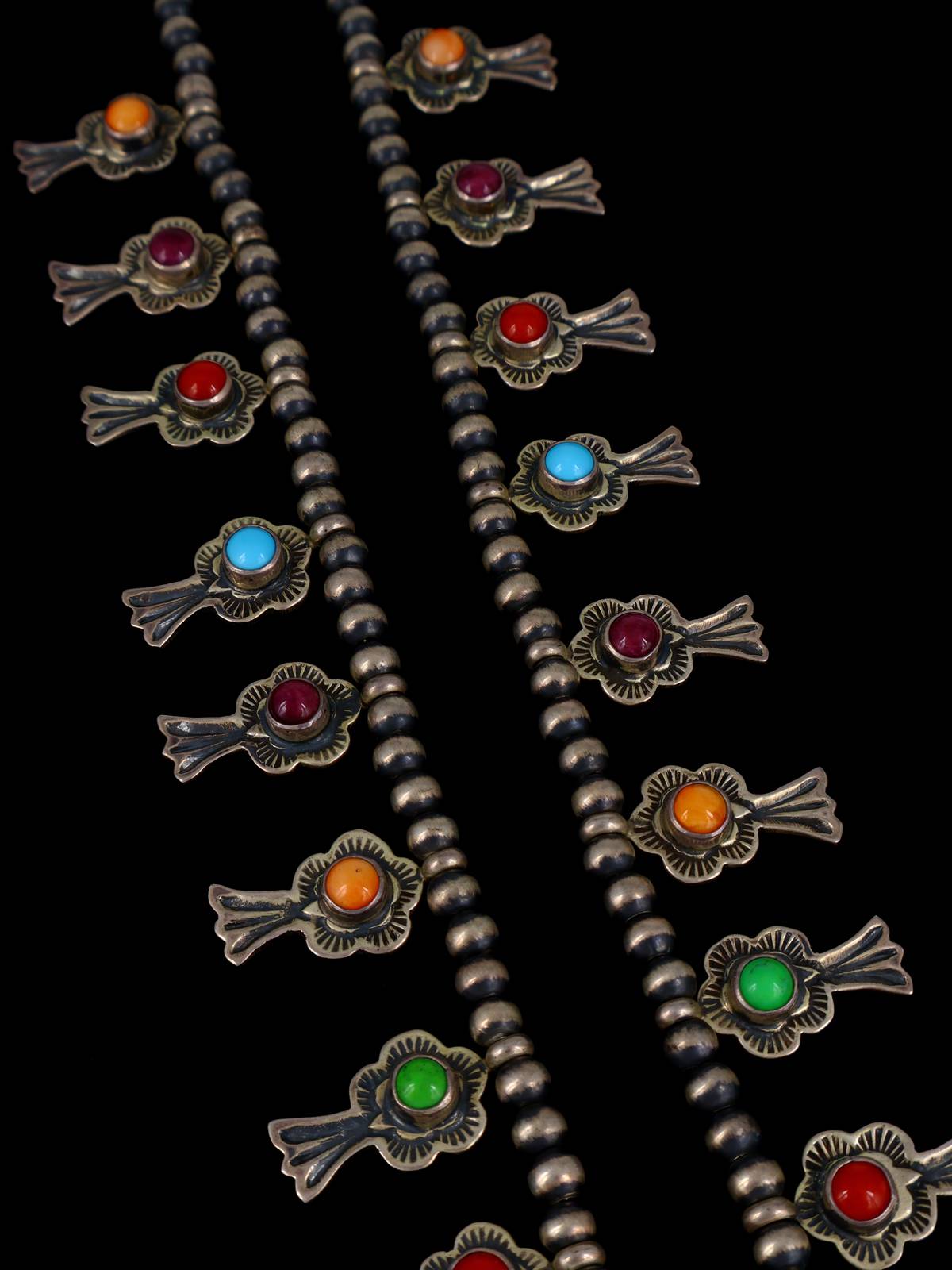 Estate Navajo Petite Sterling Silver Squash Blossom Necklace
