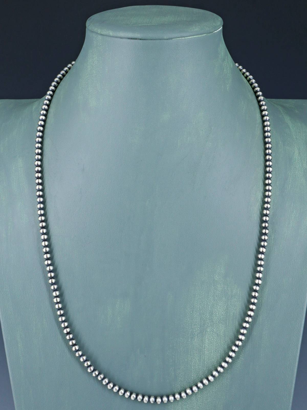 4mm Navajo Sterling Silver Beaded Necklace, Multiple Lengths