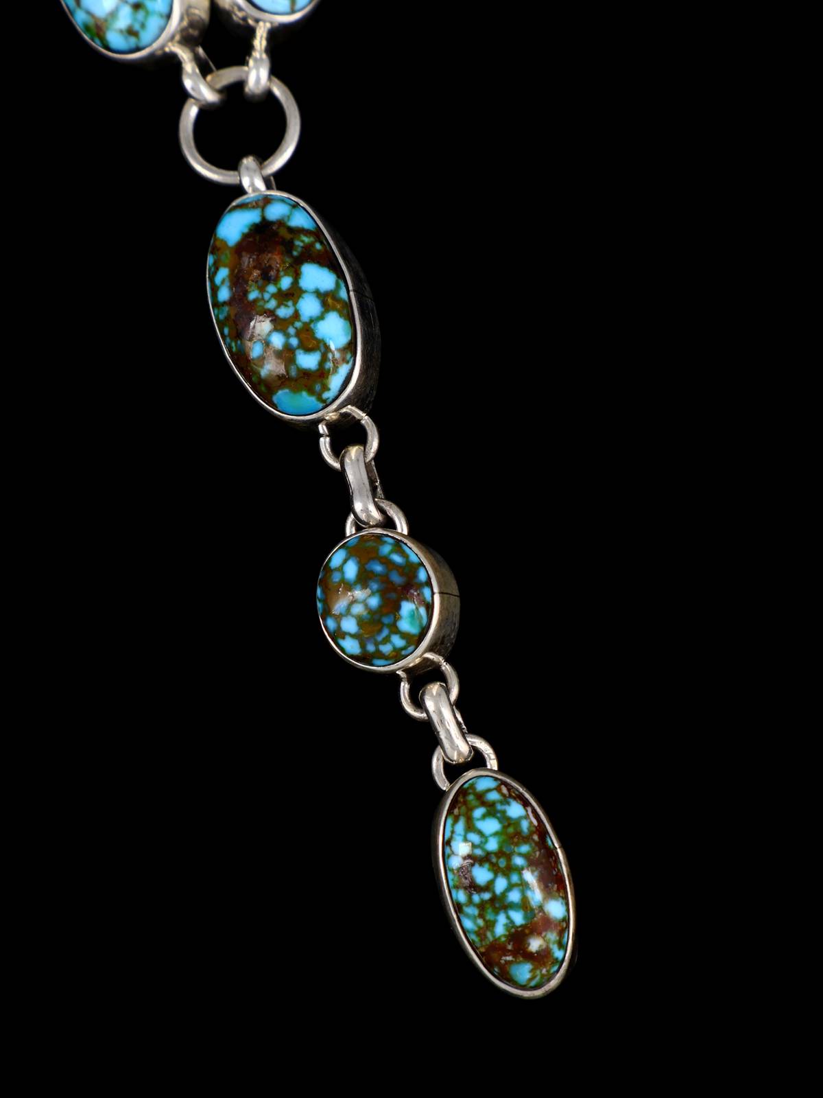 Navajo Kingman Turquoise Sterling Silver Petite Lariat Necklace - PuebloDirect.com