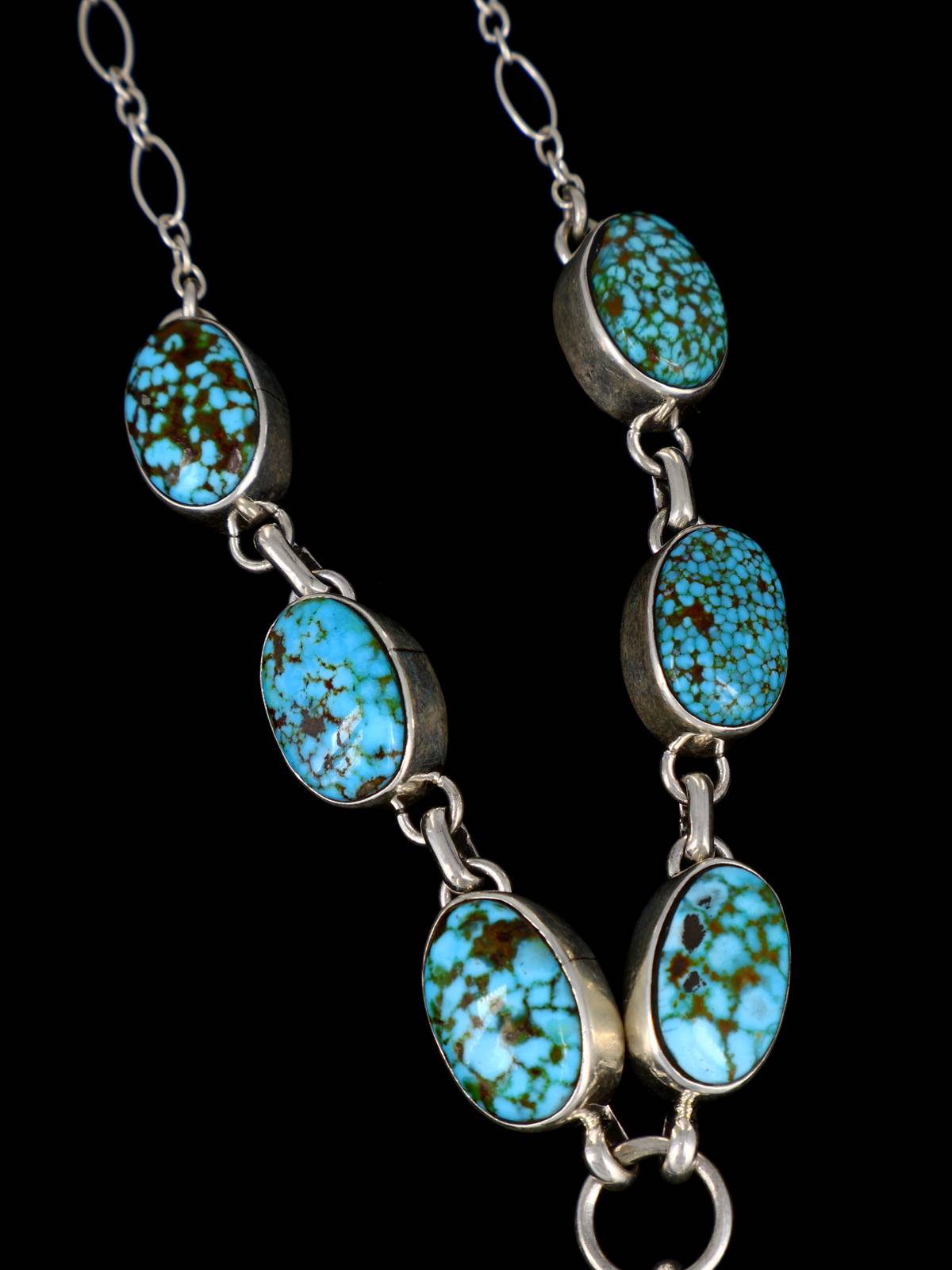 Navajo Kingman Turquoise Sterling Silver Petite Lariat Necklace - PuebloDirect.com