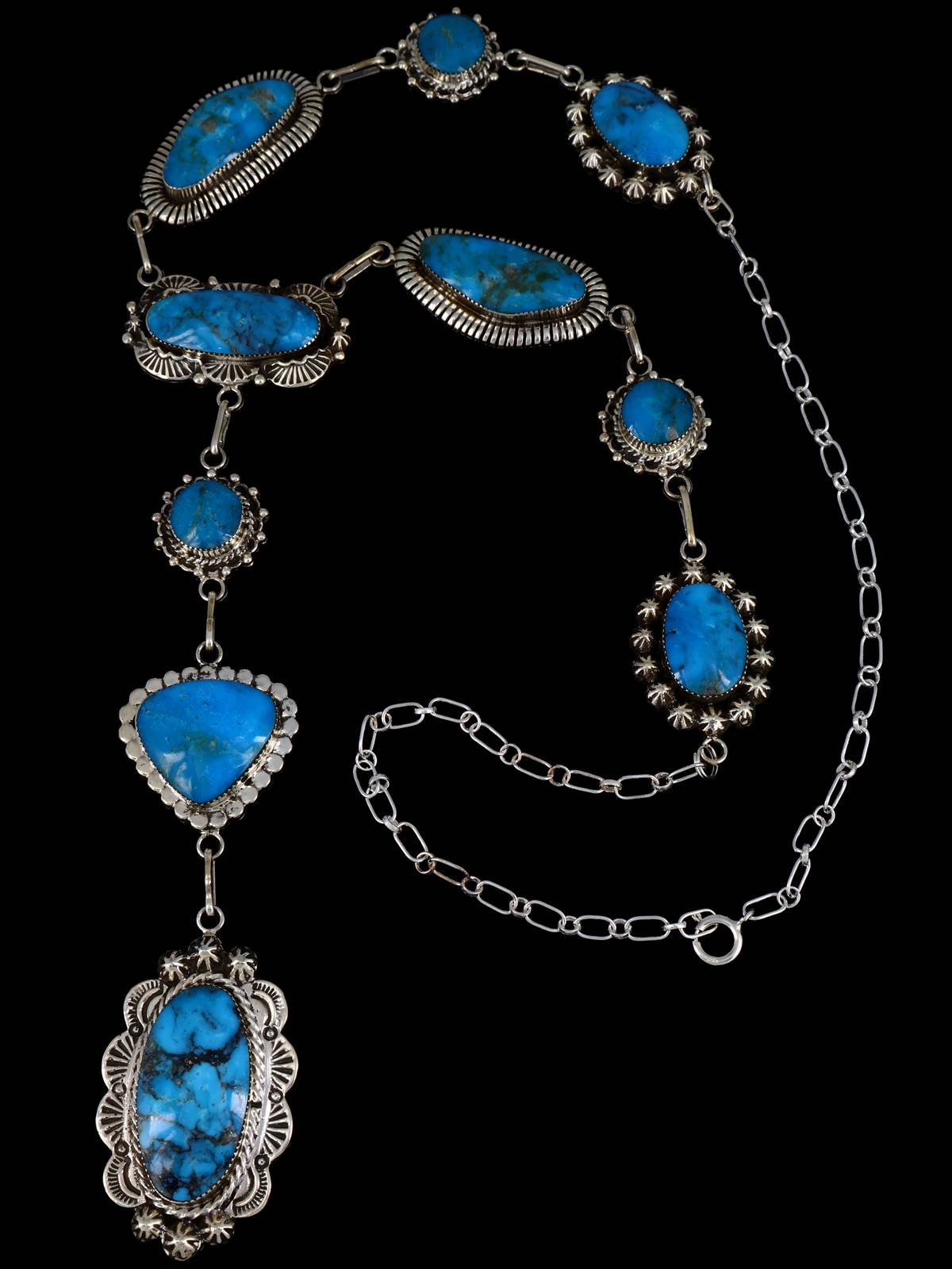 Native American Jewelry Sterling Silver Turquoise Lariat Necklace