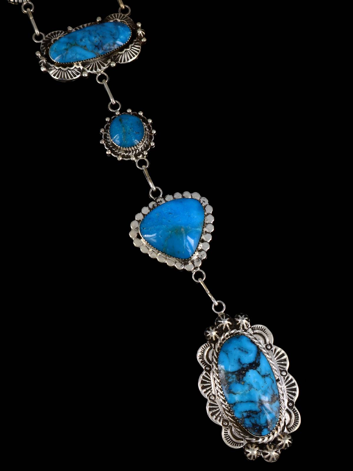 Native American Jewelry Sterling Silver Turquoise Lariat Necklace