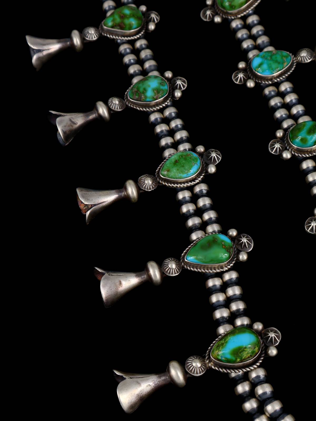 Navajo Jewelry Sonoran Gold Turquoise Squash Blossom Necklace - PuebloDirect.com