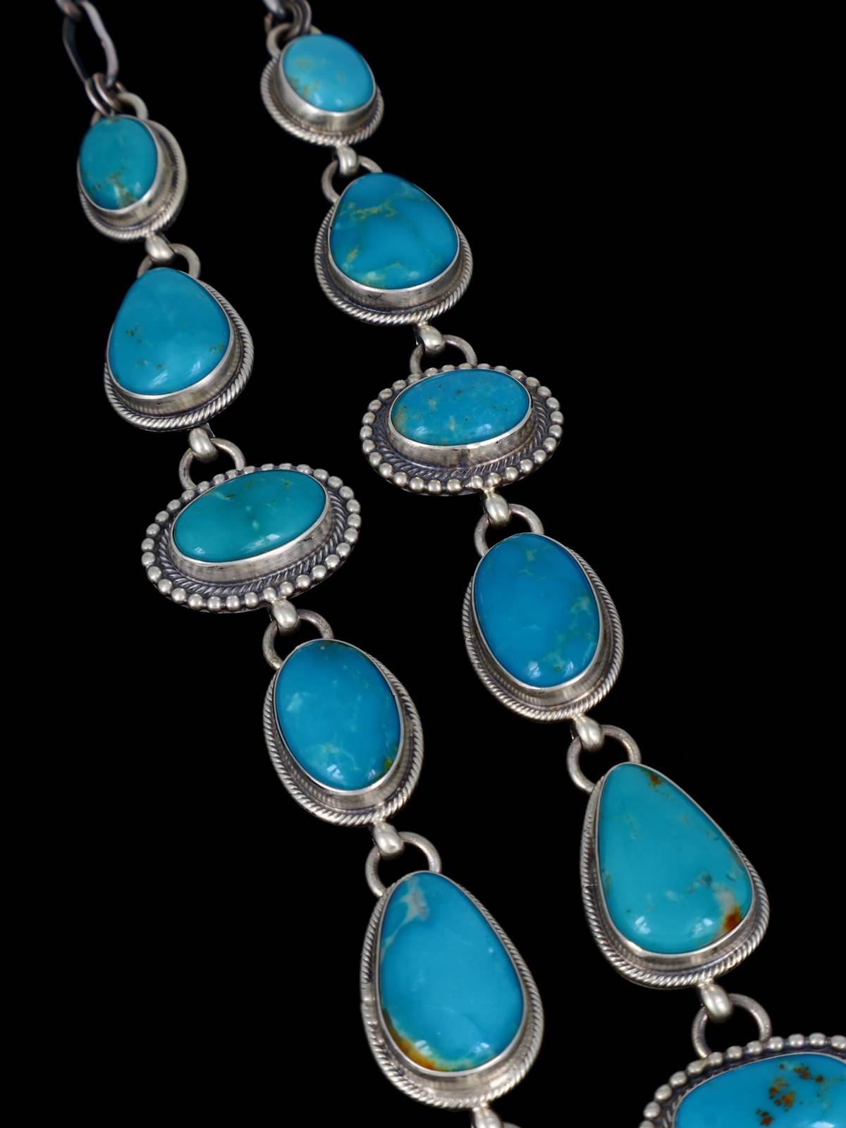 Native American Jewelry Sterling Silver Turquoise Lariat Necklace - PuebloDirect.com