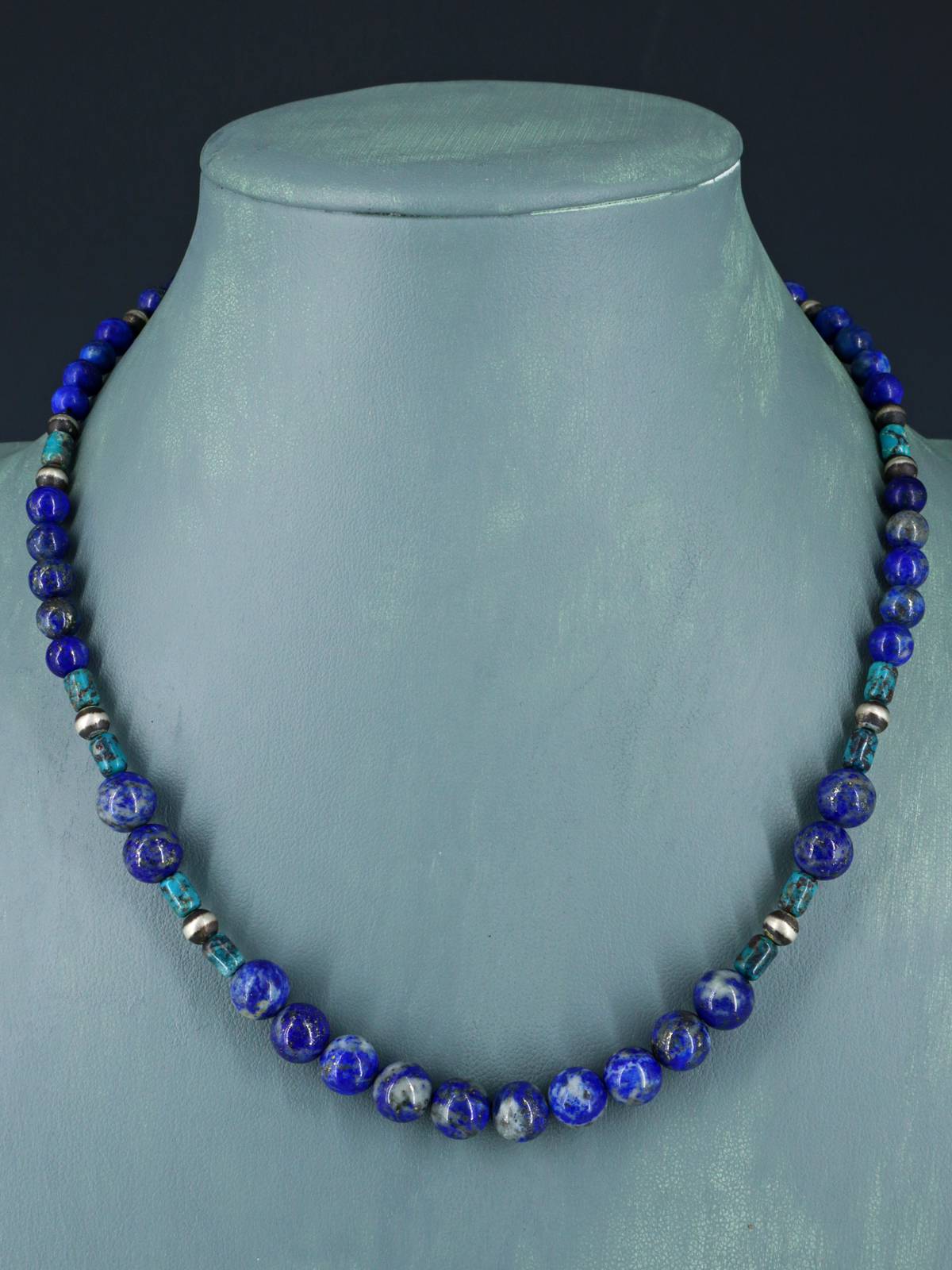 Navajo Lapis Beaded Single Strand Necklace - PuebloDirect.com