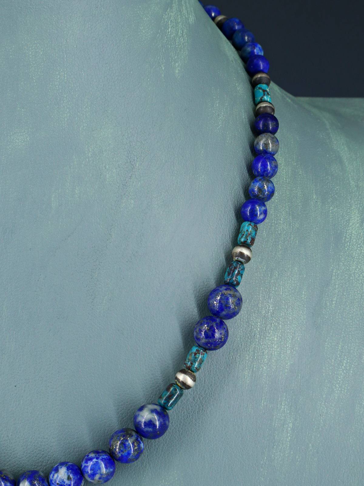 Navajo Lapis Beaded Single Strand Necklace - PuebloDirect.com