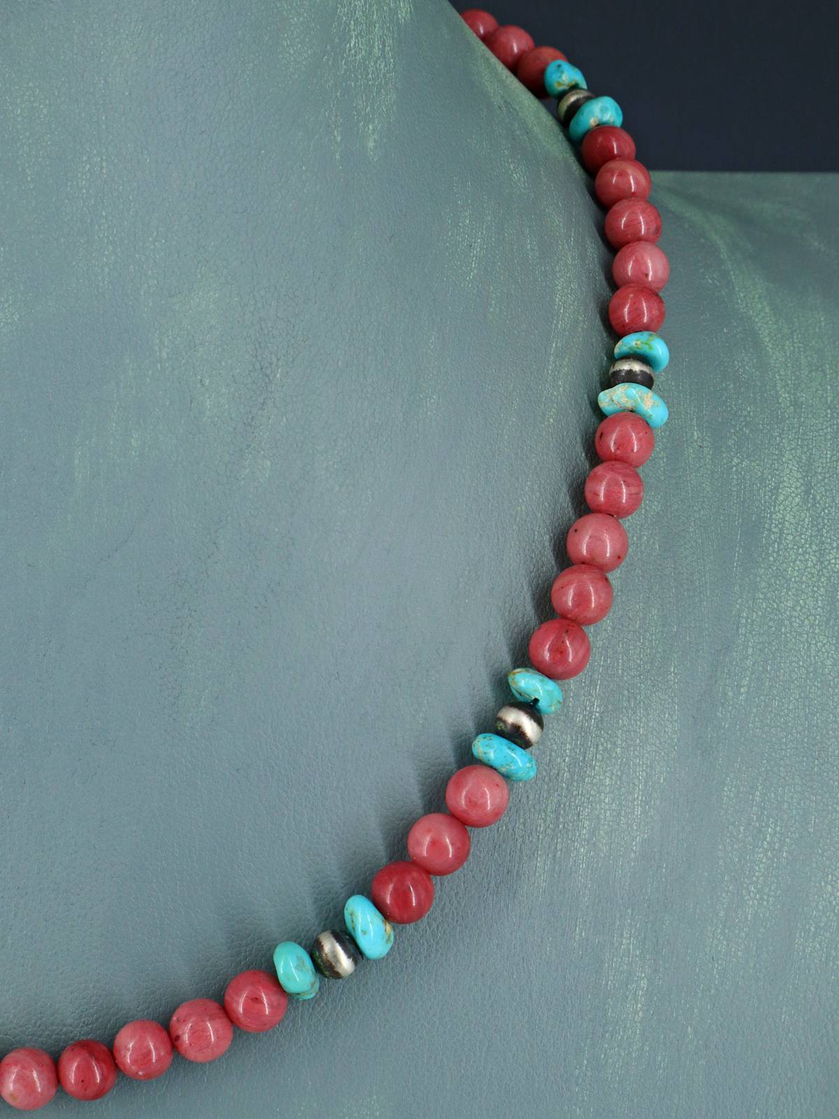 Navajo Pink Marble Beaded Single Strand Necklace - PuebloDirect.com
