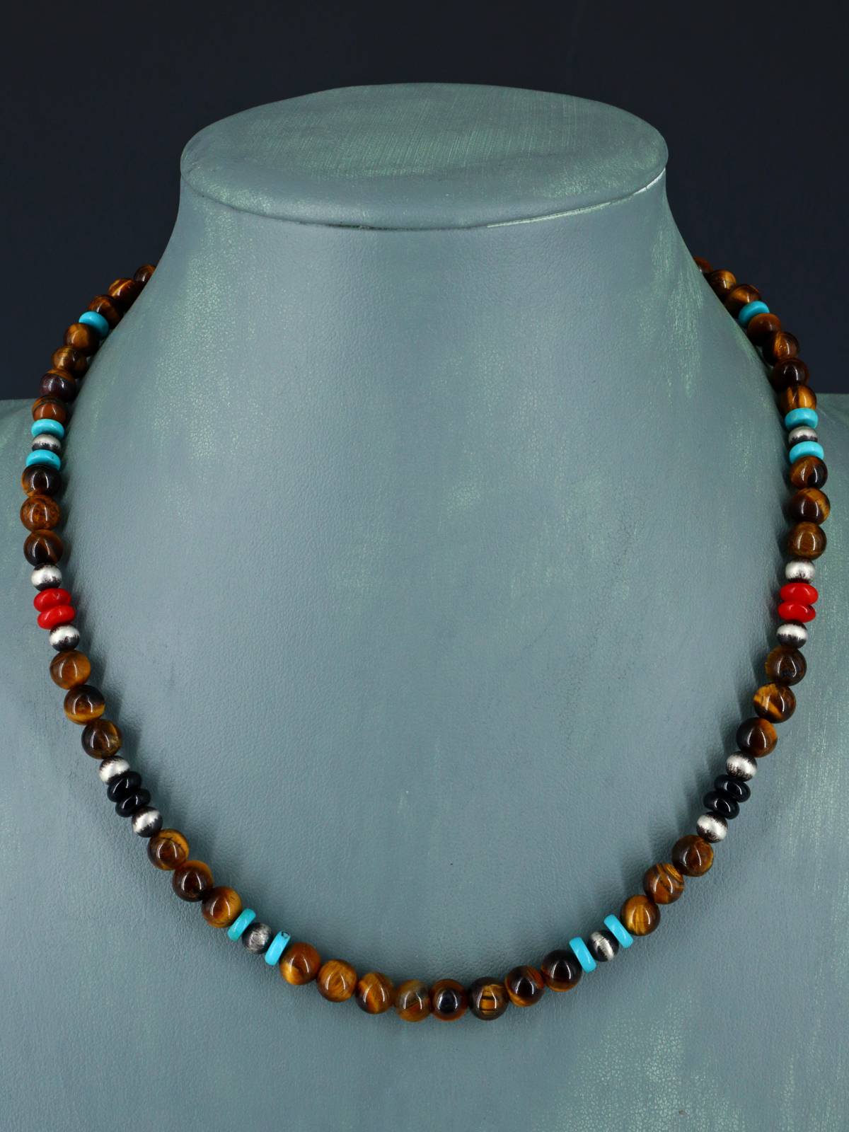 Navajo Tiger Eye Beaded Single Strand Necklace - PuebloDirect.com
