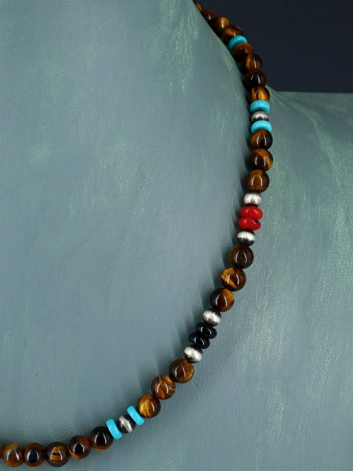 Navajo Tiger Eye Beaded Single Strand Necklace - PuebloDirect.com