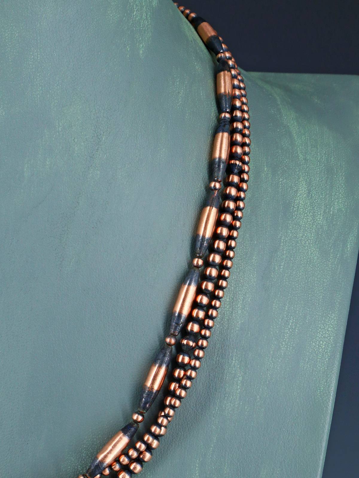 20" Navajo Jewelry Triple Strand Copper Beaded Necklace - PuebloDirect.com
