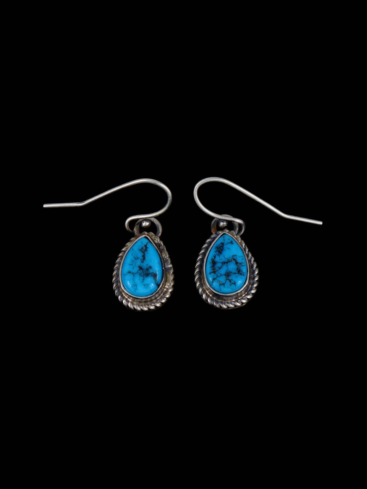 Navajo Kingman Turquoise Sterling Silver Petite Squash Blossom Necklace Set - PuebloDirect.com
