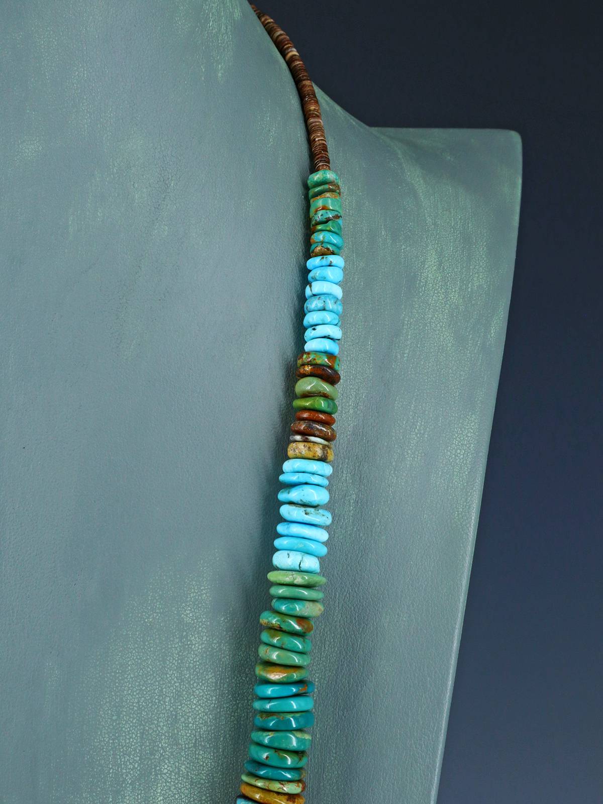 26" Navajo Single Strand Polychrome Turquoise Disc Necklace - PuebloDirect.com