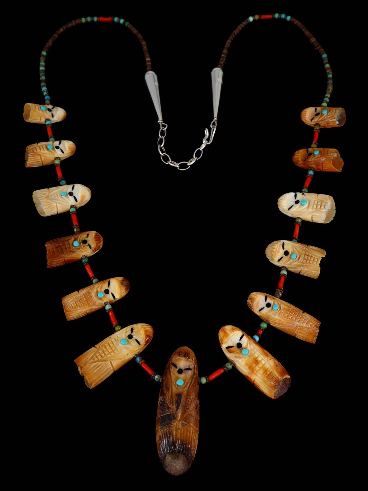 Zuni Antler and Coral Maiden Fetish Necklace - PuebloDirect.com