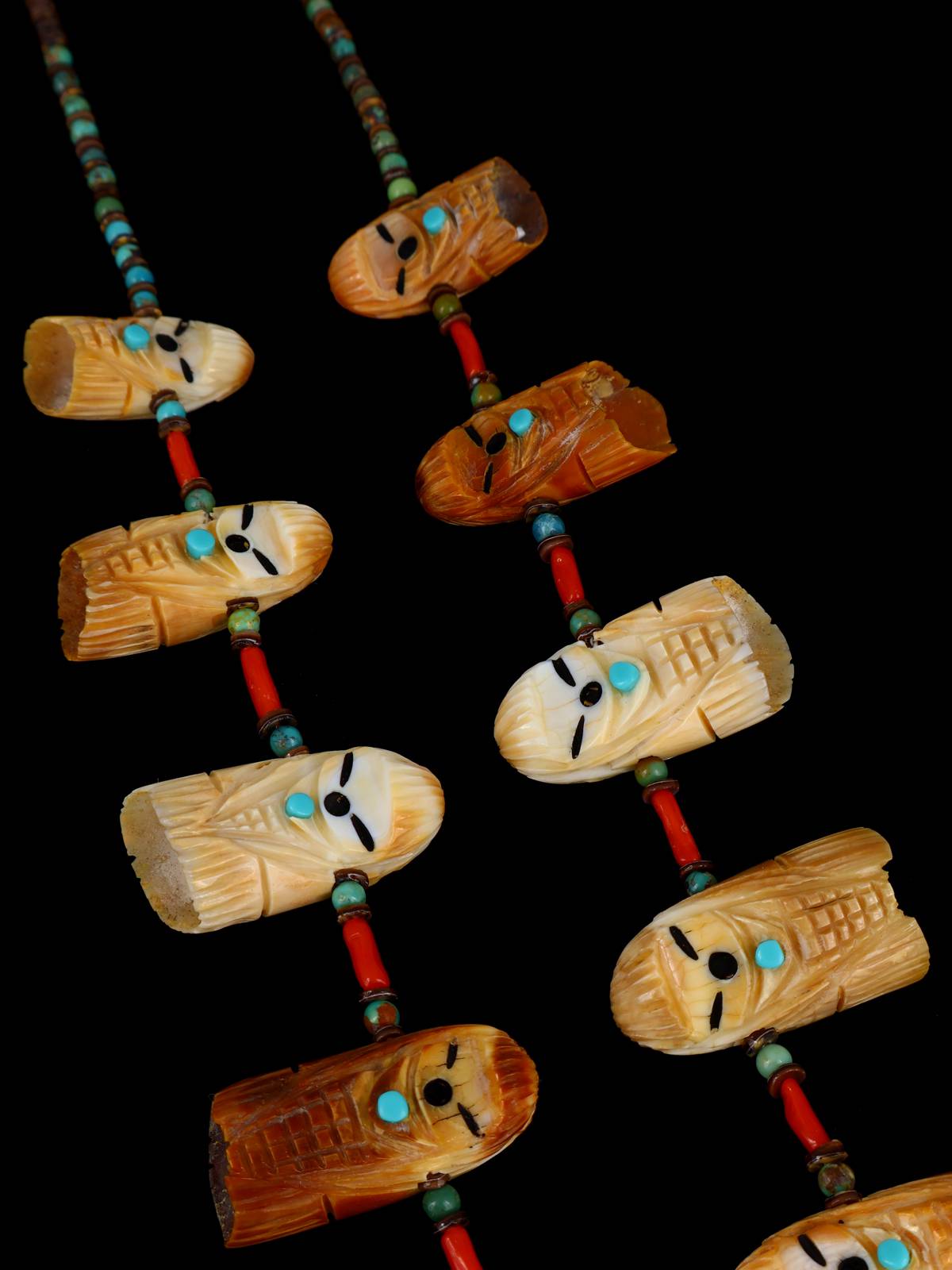 Zuni Antler and Coral Maiden Fetish Necklace - PuebloDirect.com