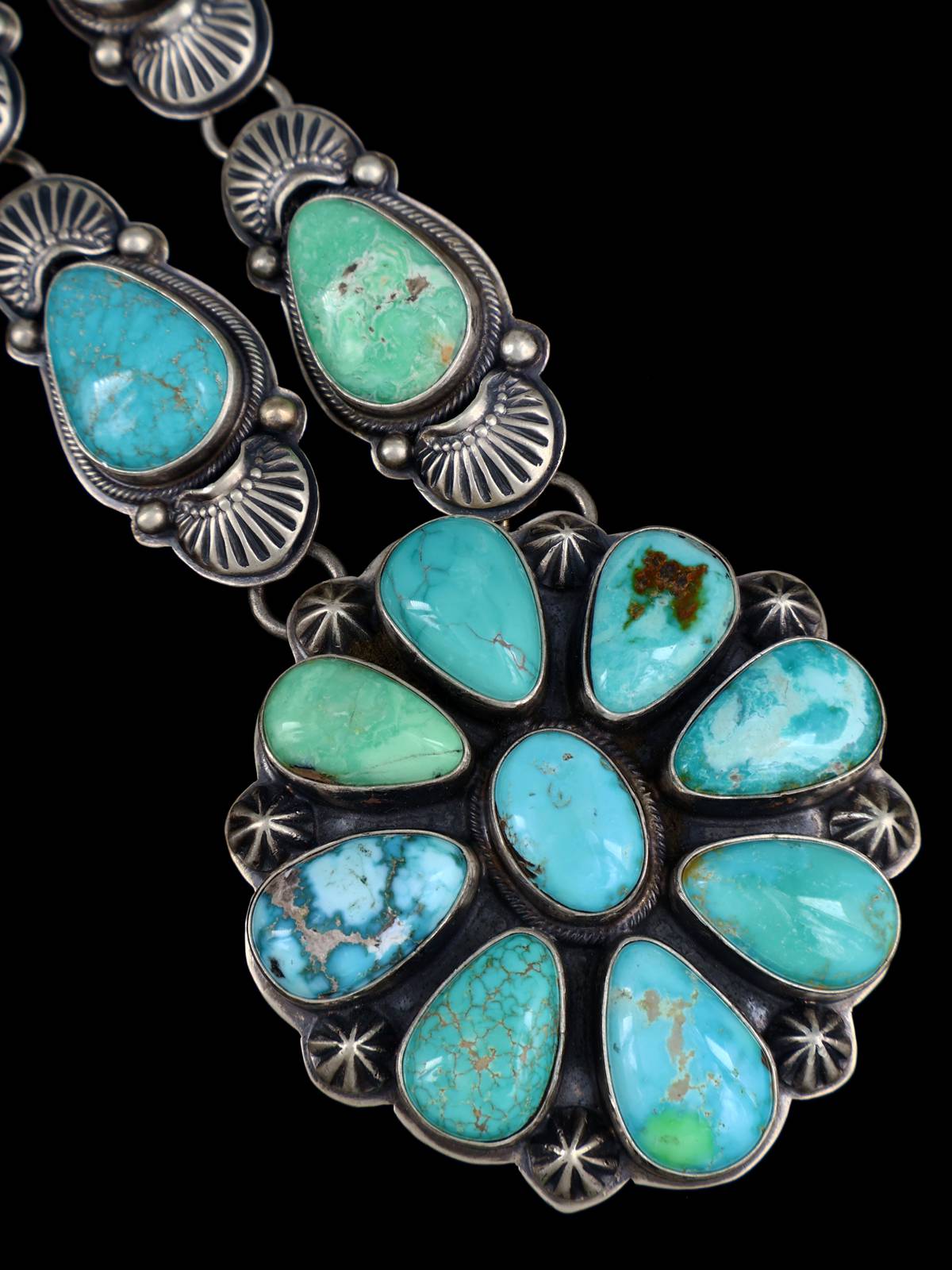 Navajo Carico Turquoise Sterling Silver Lariat Necklace - PuebloDirect.com