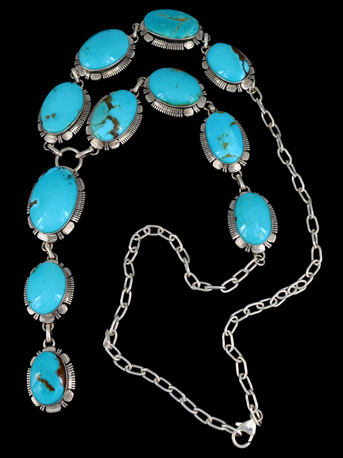 Navajo Armenian Turquoise Sterling Silver Lariat Necklace - PuebloDirect.com