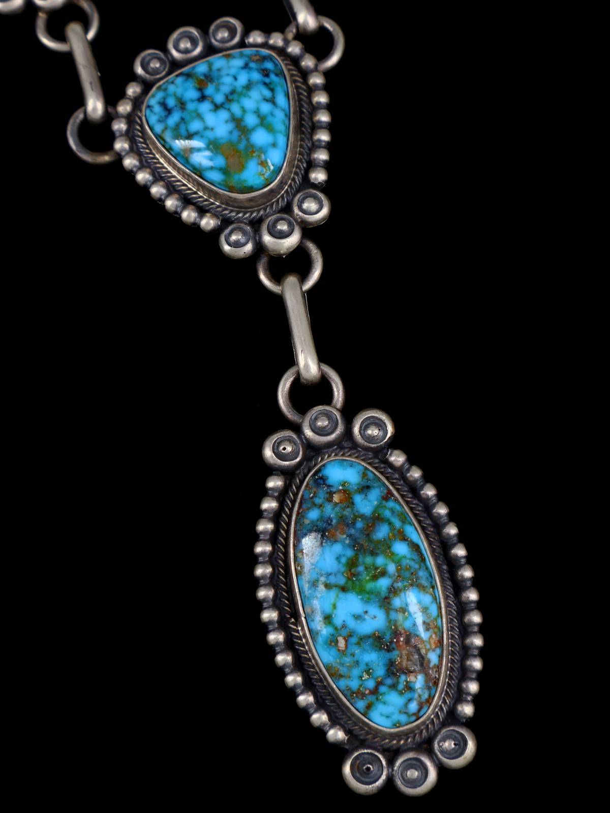 Navajo Jewelry Sterling Silver Kingman Turquoise Lariat Necklace Set - PuebloDirect.com