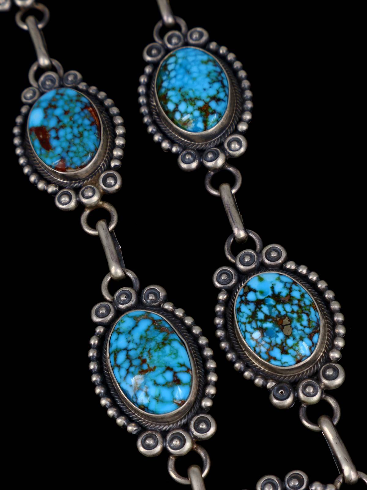 Navajo Jewelry Sterling Silver Kingman Turquoise Lariat Necklace Set - PuebloDirect.com