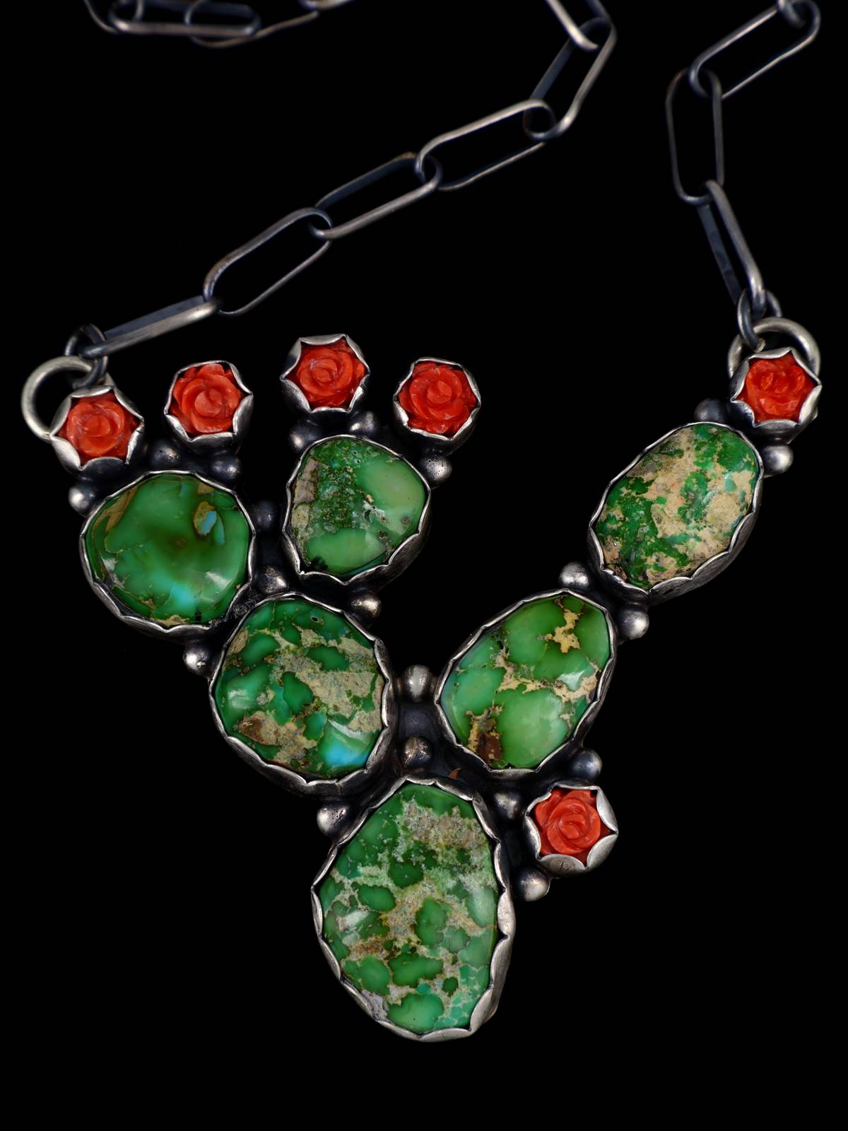 Native American Sonoran Gold Turquoise Prickly Pear Cactus Necklace - PuebloDirect.com