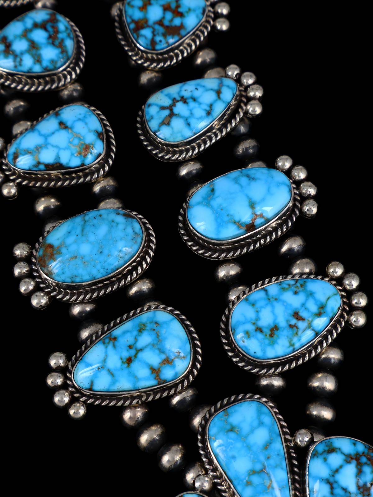 Native American Jewelry Kingman Turquoise Squash Blossom Necklace Set - PuebloDirect.com