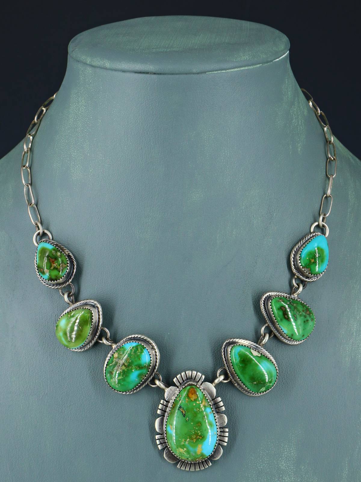 Navajo Sterling Silver Sonoran Gold Turquoise Choker Necklace - PuebloDirect.com