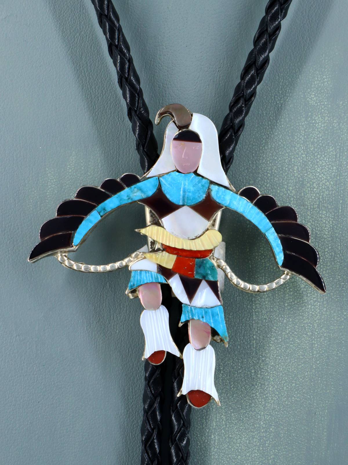 Sterling Silver Zuni Inlay Eagle Dancer Bolo Tie