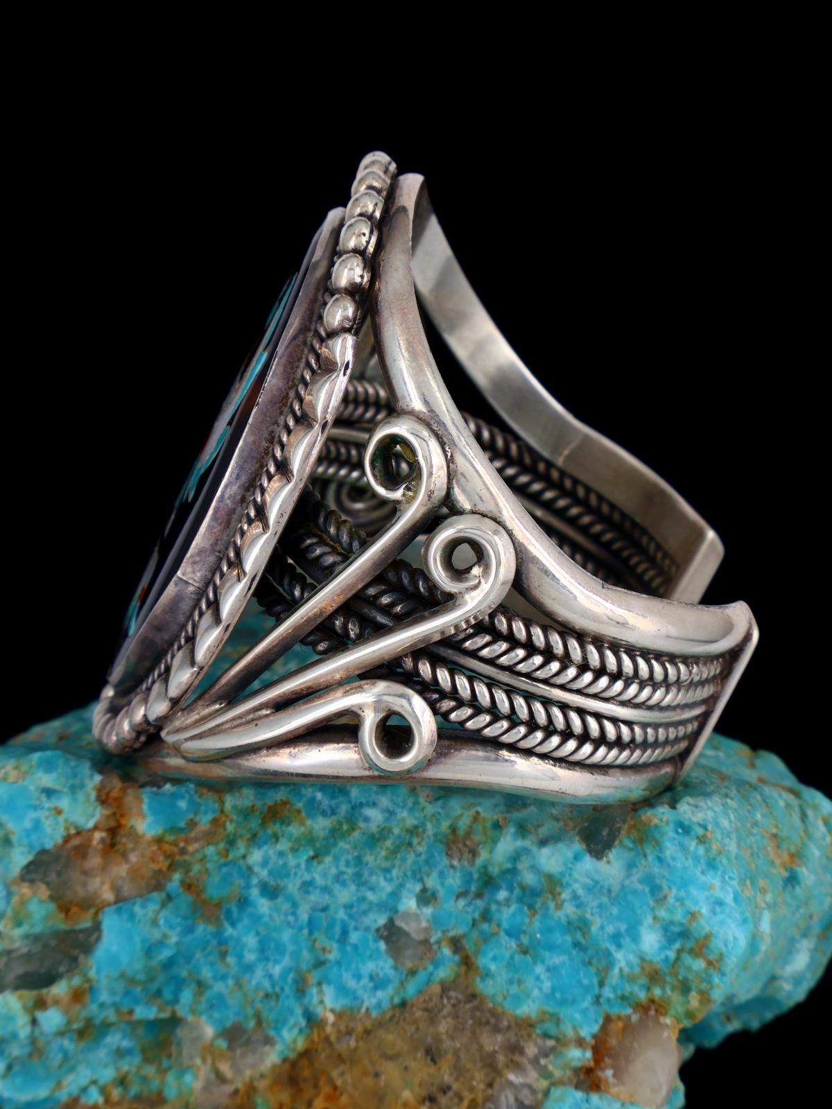 Vintage Old Zuni Inlay Knifewing Sterling Silver Cuff Bracelet - PuebloDirect.com