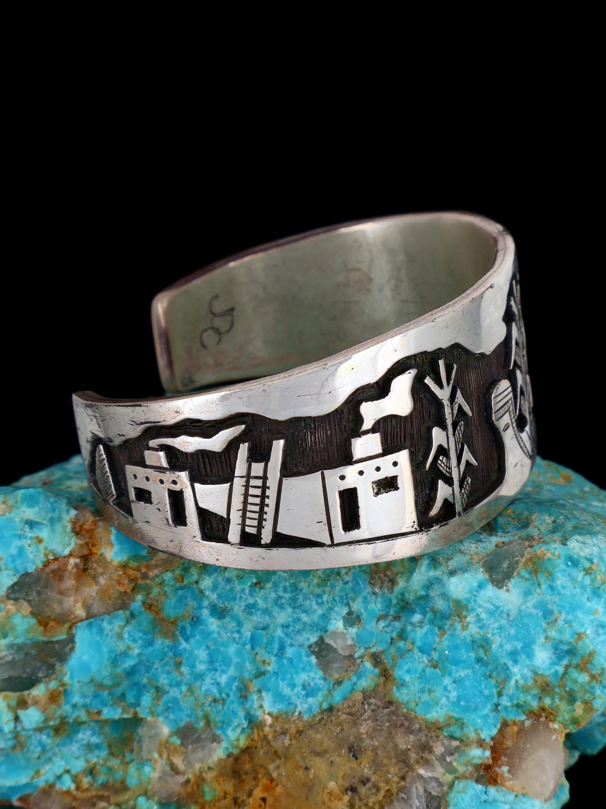 Estate Sterling Silver Santo Domingo Pueblo Storyteller Cuff Bracelet - PuebloDirect.com