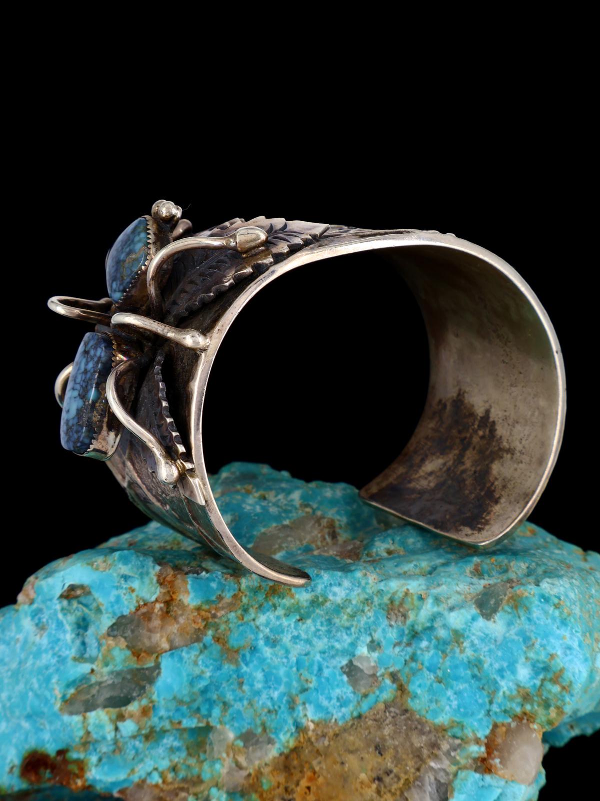 Vintage Old Navajo Sterling Silver Turquoise Cuff Bracelet - PuebloDirect.com