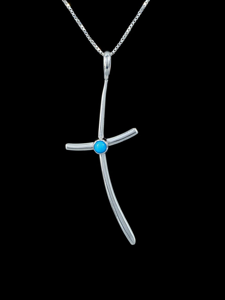 Native American Jewelry Sterling Silver Turquoise Cross Pendant - PuebloDirect.com
