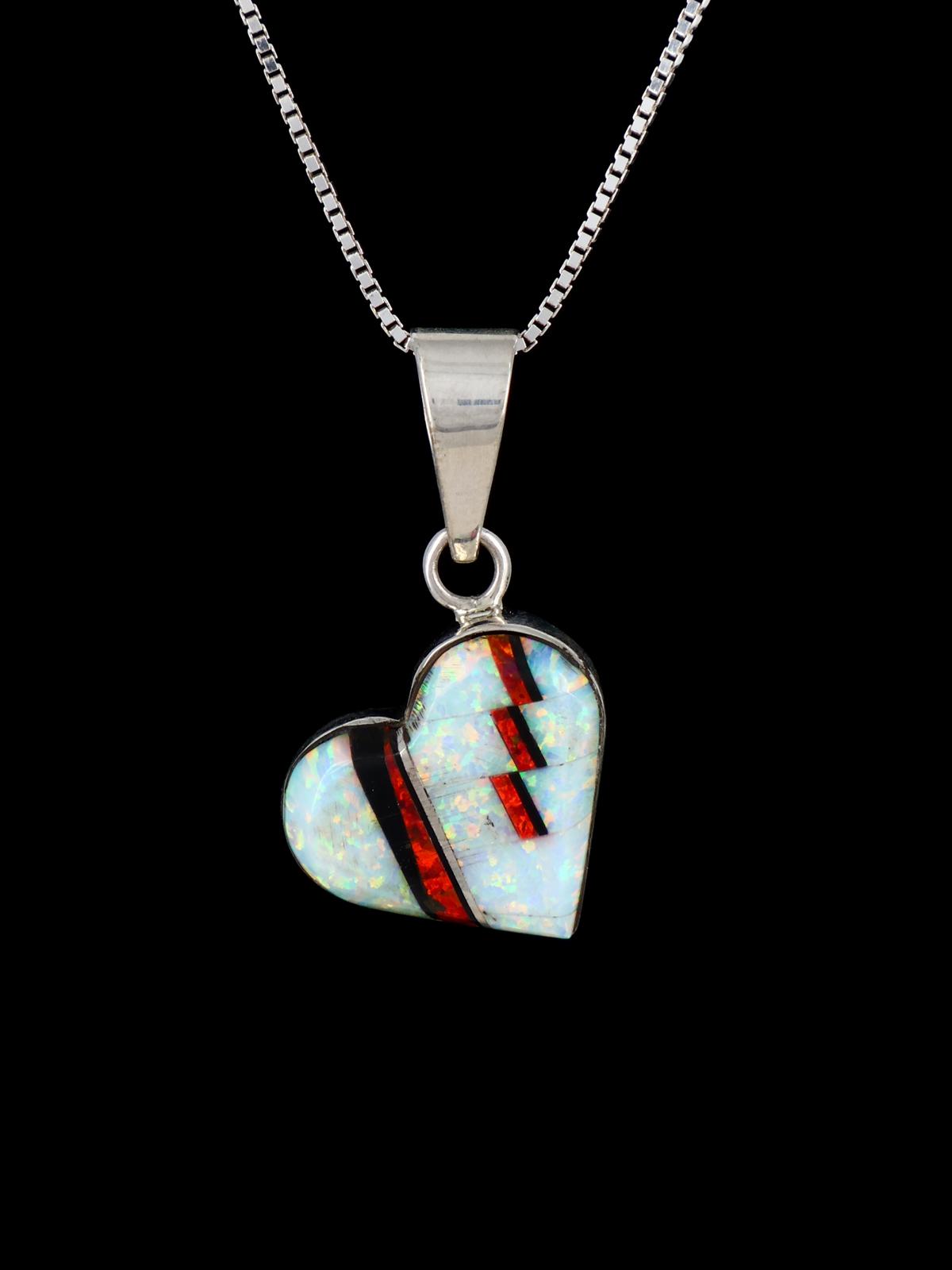 Navajo Sterling Silver Opalite Heart Inlay Pendant - PuebloDirect.com
