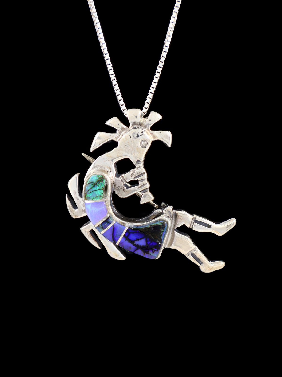 Native American Monarch Opal Inlay Kokopelli Pin/Pendant