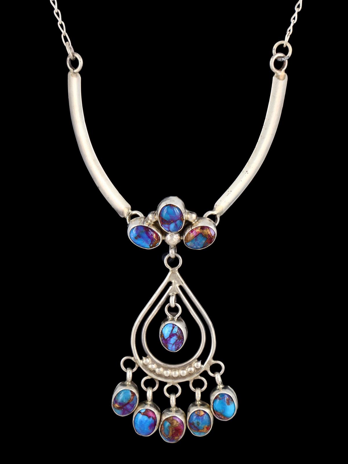 Native American Dyed Spiny Oyster and Turquoise Chandelier Necklace