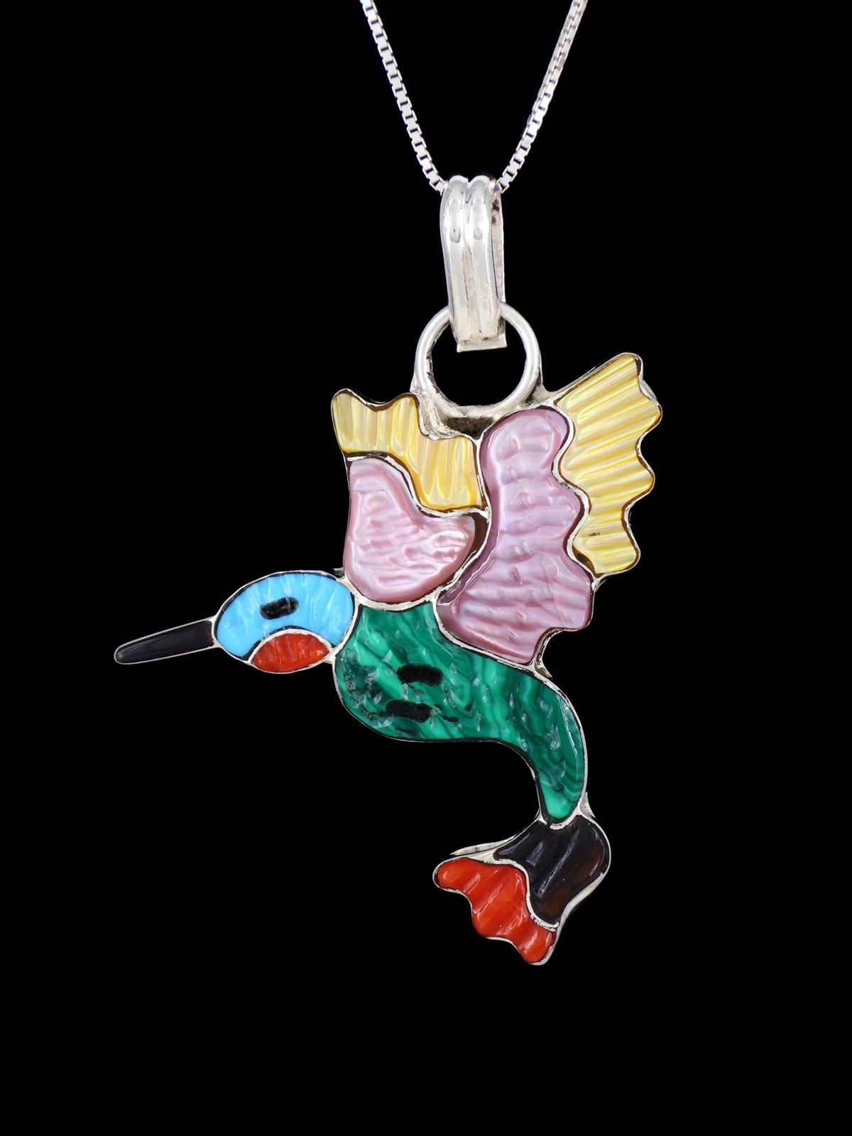 Native American Zuni Inlay Hummingbird Pendant