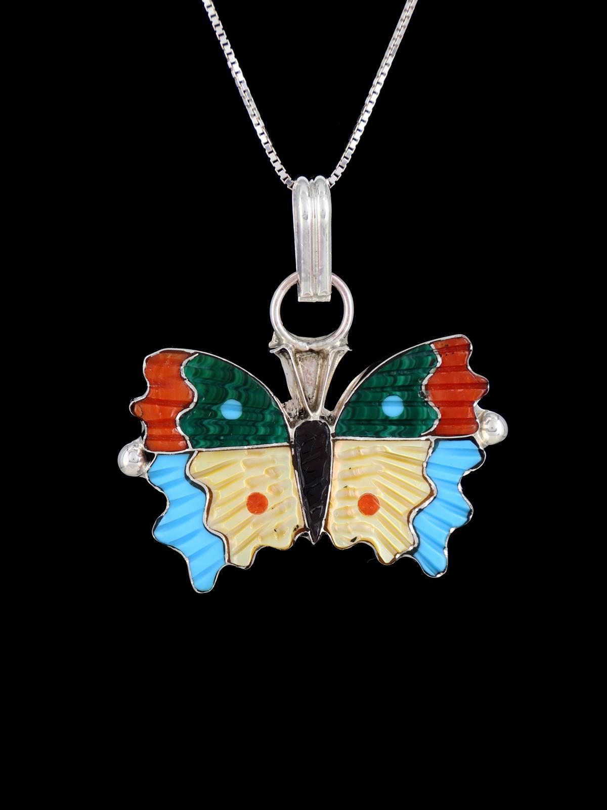 Native American Zuni Inlay Butterfly Pendant