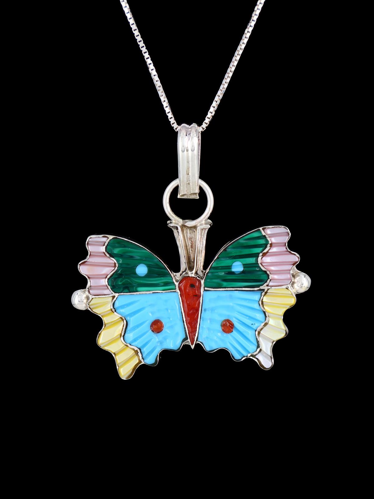 Colgante de mariposa con incrustaciones Zuni nativo americano