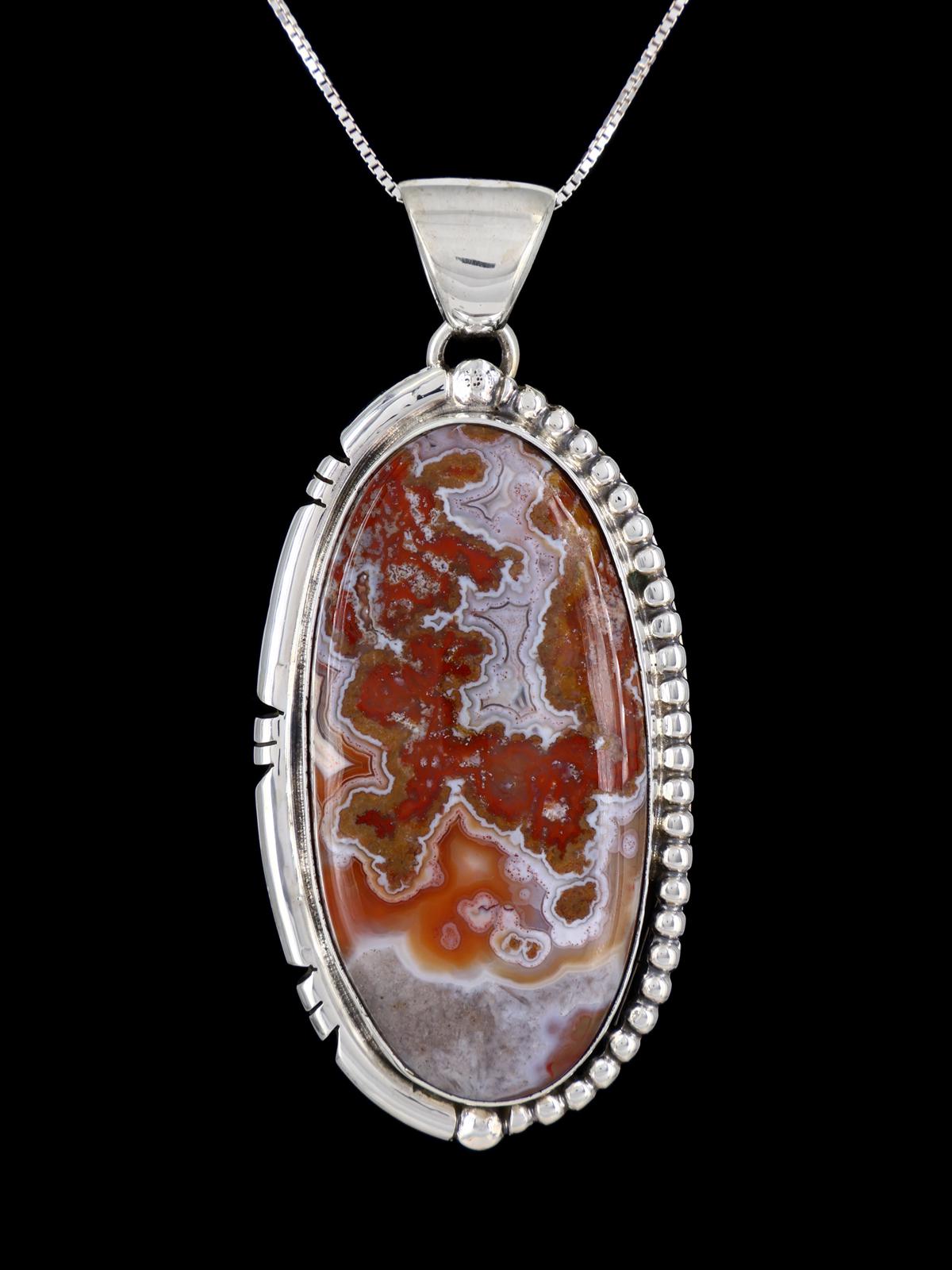 Navajo Sterling Silver Crazy Lace Agate Pendant - PuebloDirect.com