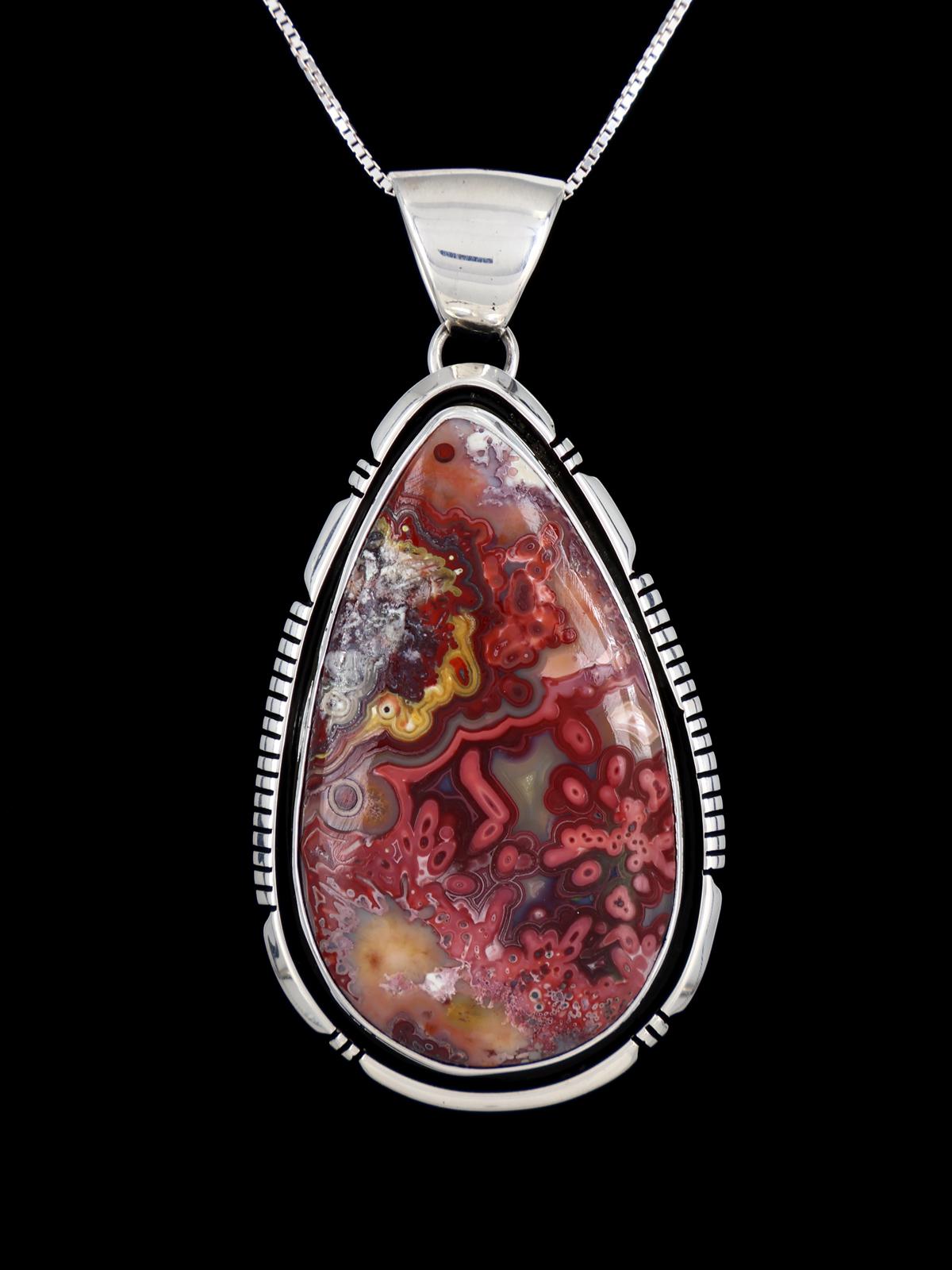 Pendentif agate en dentelle folle en argent sterling Navajo