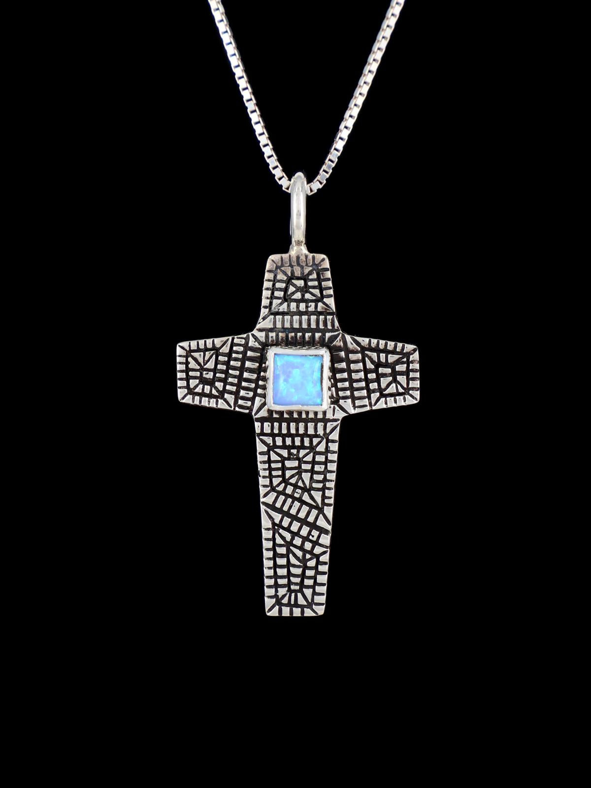 Native American Sterling Silver Opalite Cross Pendant