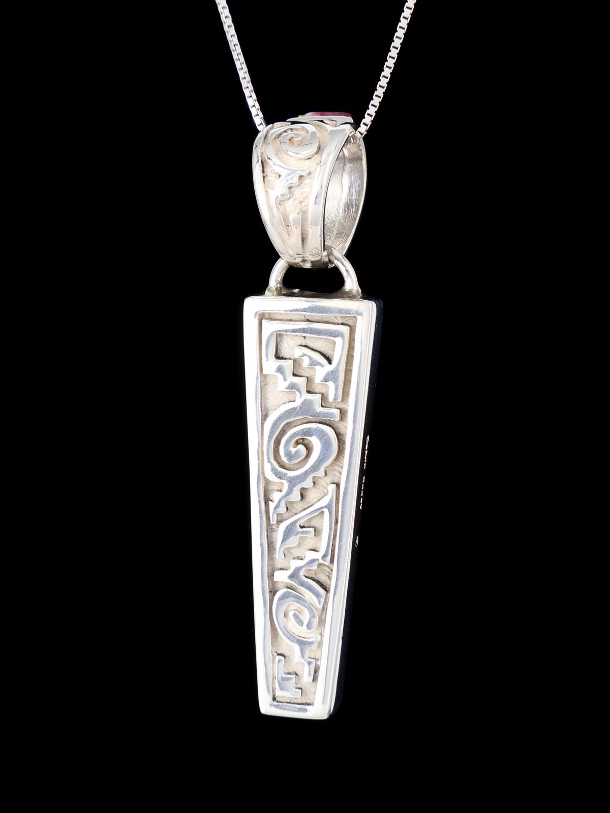 Pendentif réversible en turquoise et huître épineuse Navajo incrusté