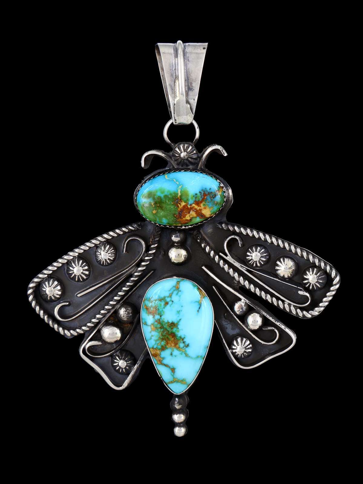 Navajo Sterling Silver Sonoran Gold Turquoise Dragonfly Pendant